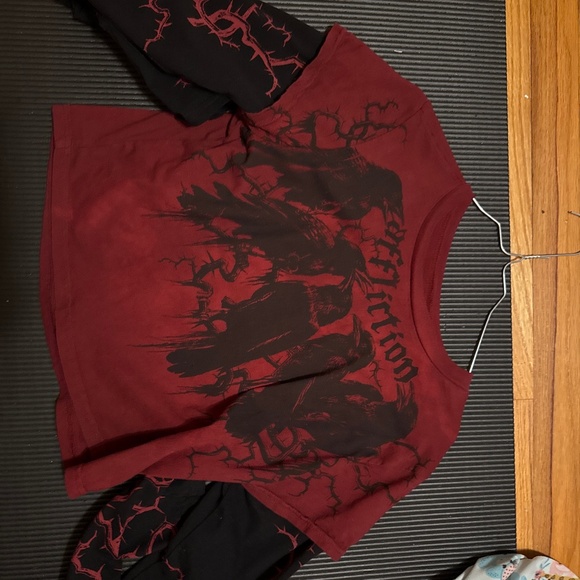 Affliction Red and Black Long Sleeve Tee with Bold Graphic - Picture 1 of 1